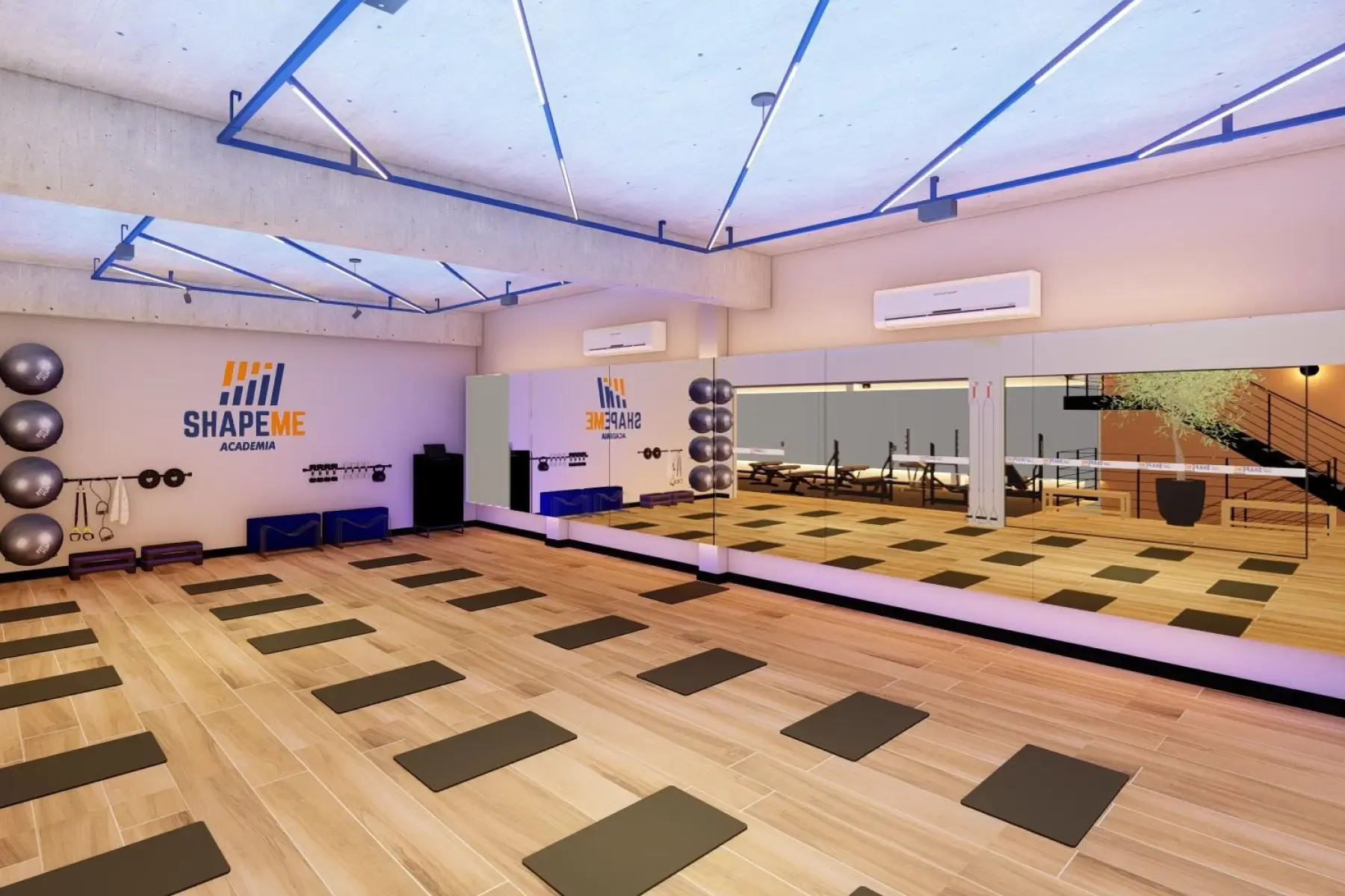 Sala de aulas coletivas da ShapeMe Academia